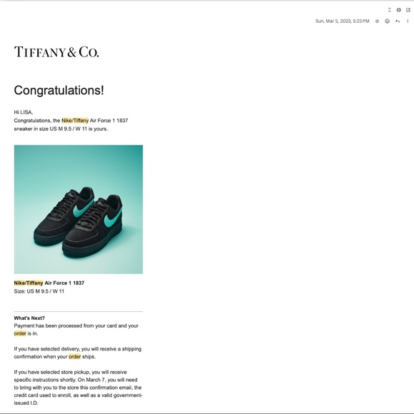 RARE! Nike x Tiffany Collaboration Air Force 1 1837 main image 5